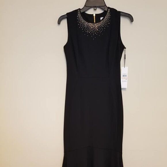 Calvin Klein Black Dress Neckline Embellishments - Picture 1 of 8